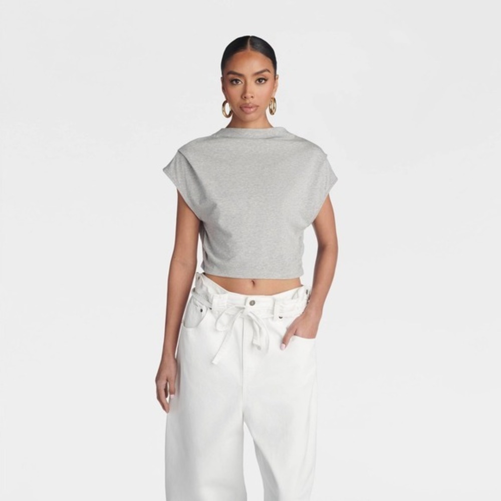KBB by KAHLANA x Target S Small Cropped The Back Twist T-Shirt Gray Top NWT!